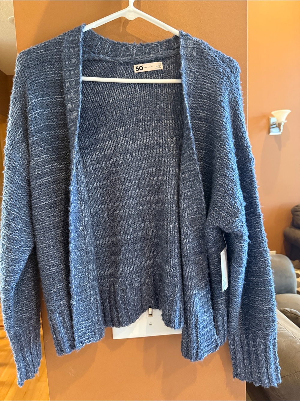 SO Blue Open-Front Knit Cardigan